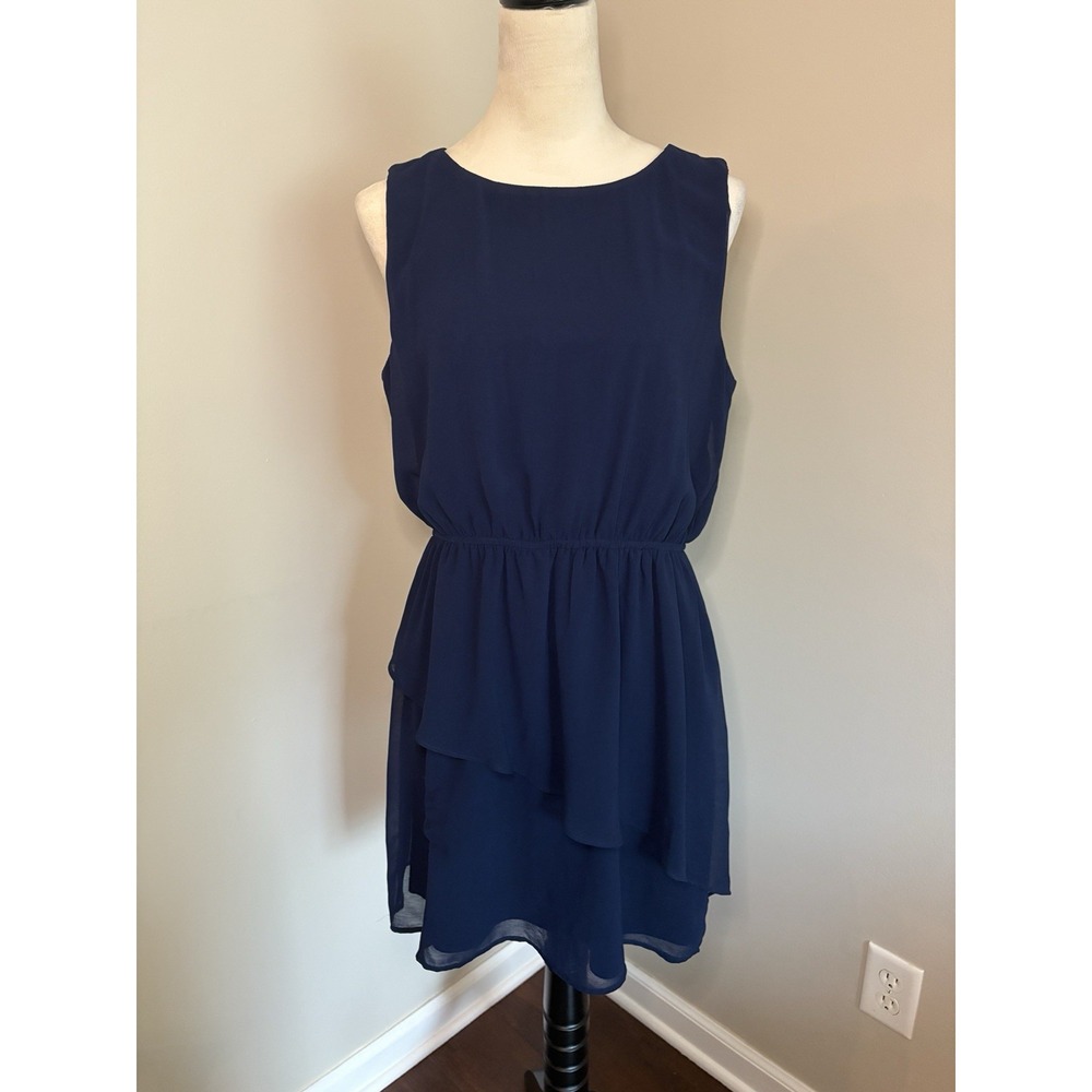 Forever 21 NWT Chiffon Dress Navy Blue Lined Sleeveless Y2K Fit Flare Size Large